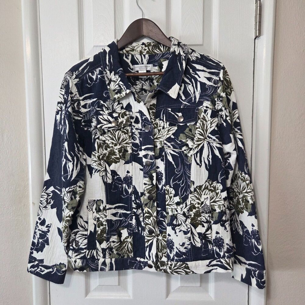 Christopher & Banks Petite XL Floral Cotton Jacket Navy Botanical PXL